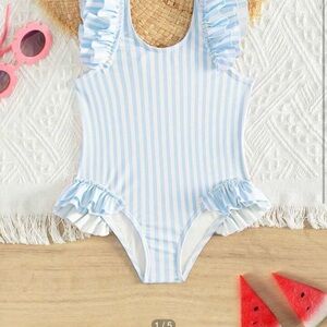 Baby Girl Striped Ruffle Flounce Trim One-Piece Swimsuit